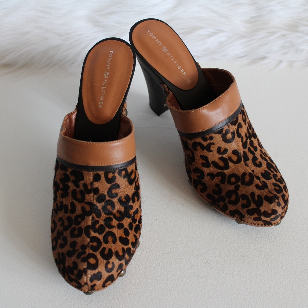 Tommy Hilfiger Leopard Calf Hair Clogs